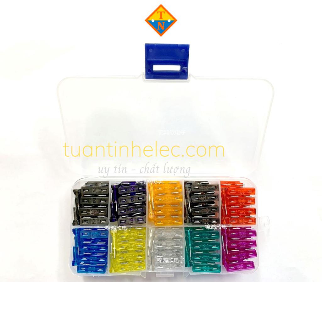 Hộp 100 cầu chì ôtô size trung (19x18mm) 2A/3A/5A/7.5A/10A/15A/20A/25A/30A/35A # phụ tùng ô tô