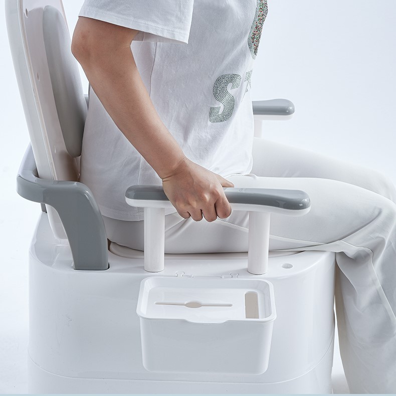 Bồn Cầu Di Động Cho Người Già Có Tay Vịn và tựa lưng , Bô Vệ Sinh Chống Trượt cho người bệnh, người già