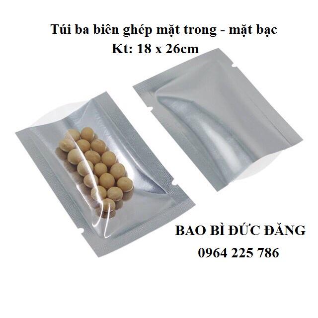 1kg túi nilon ép ba biên 1 mặt trong 1 mặt bạc 18x26cm