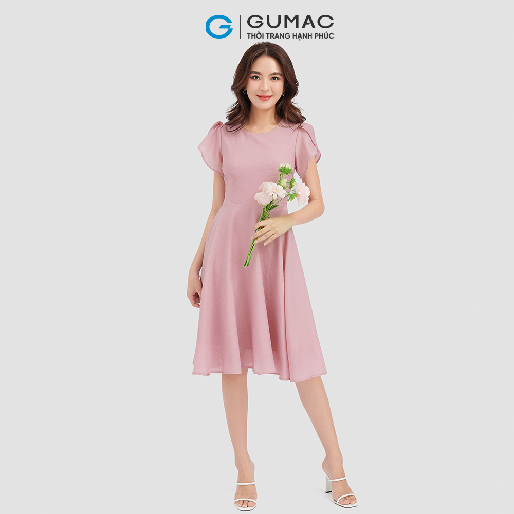 Đầm form A xòe GUMAC LD0835 cổ tròn tay xòe nữ tính