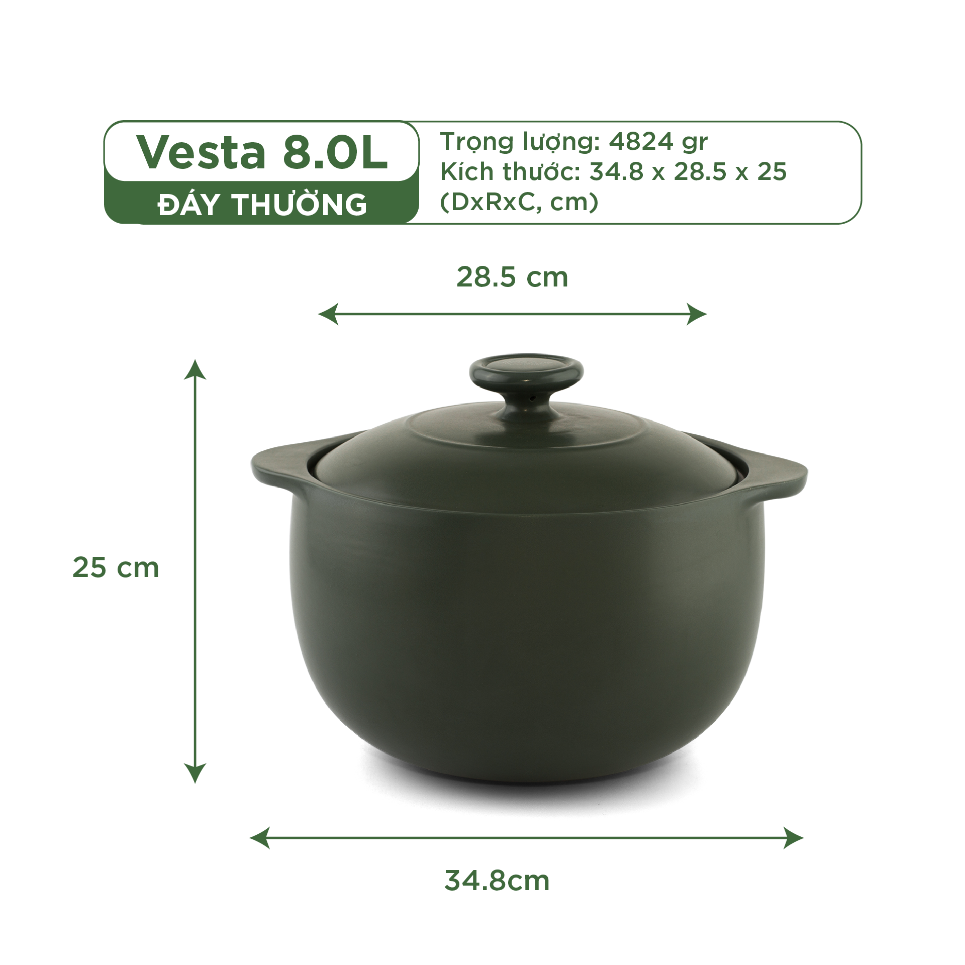 NồI Sứ Dưỡng Sinh Minh Long Healthy Cook Vesta 8.0 L - Dùng cho Bếp Gas, Bếp Hồng Ngoại