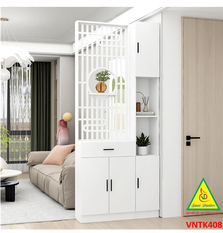 Vách ngăn phòng khách, vách ngăn tủ kệ bằng gỗ VNTK408- Nội thất lắp ráp Viendong Adv