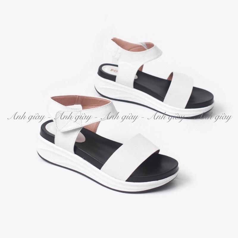 SD19 - Sandal xuồng quai ngang da lì đế bằng 4p nhẹ êm hàng xuất, đế kháng nước,3 màu đen, kem ,trắng ảnh thật kèm video