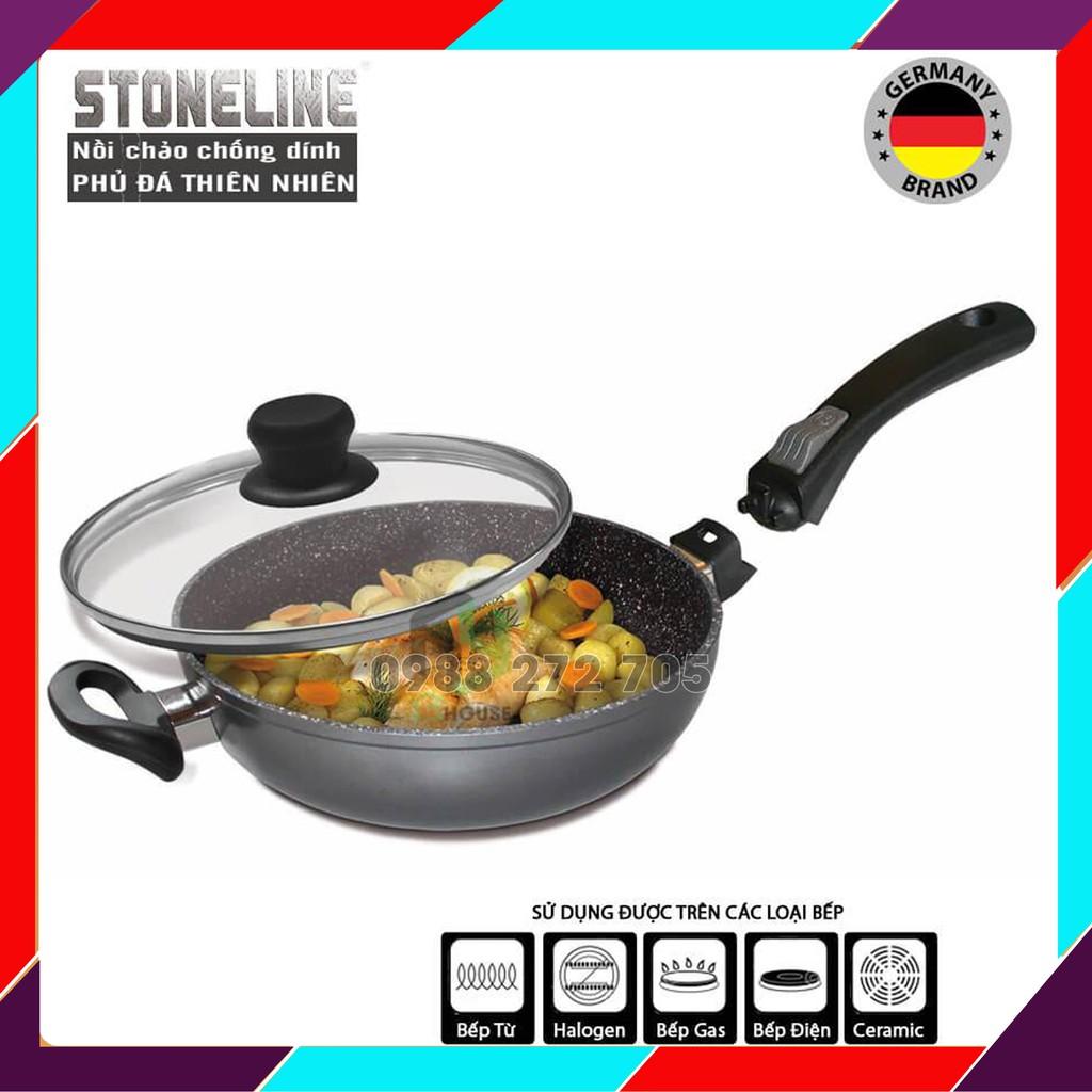 Chảo chống dính dùng bếp từ phủ đá thiên nhiên - STONELINE @17424 - 28cm sâu có nắp - Hàng Chính Hãng