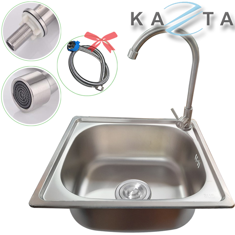 Bộ chậu rửa bát Kazta KZ-CB4237L kèm vòi lạnh inox 304 đủ dây cấp- nước ra mạnh