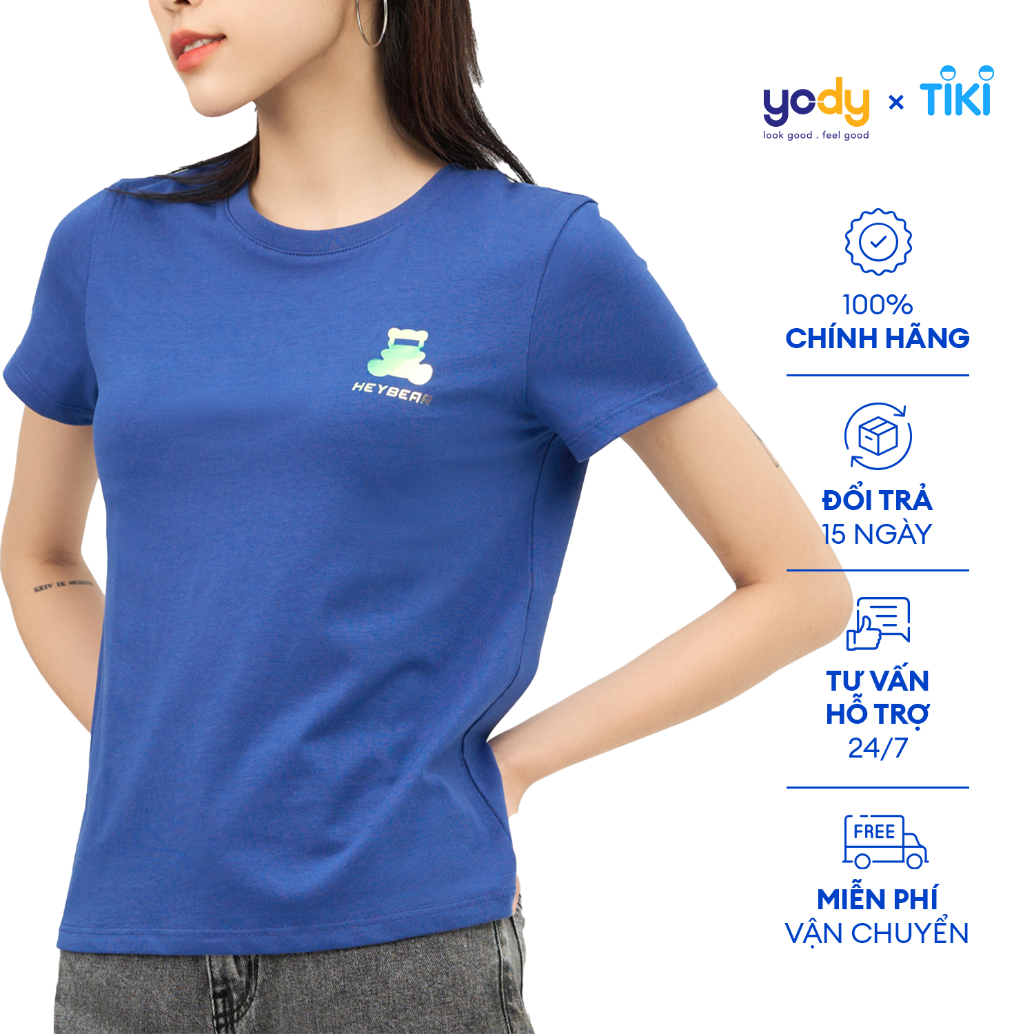 Áo thun nữ YODY in hình Heybear vải cotton thoáng mát mùa hè TSN6098