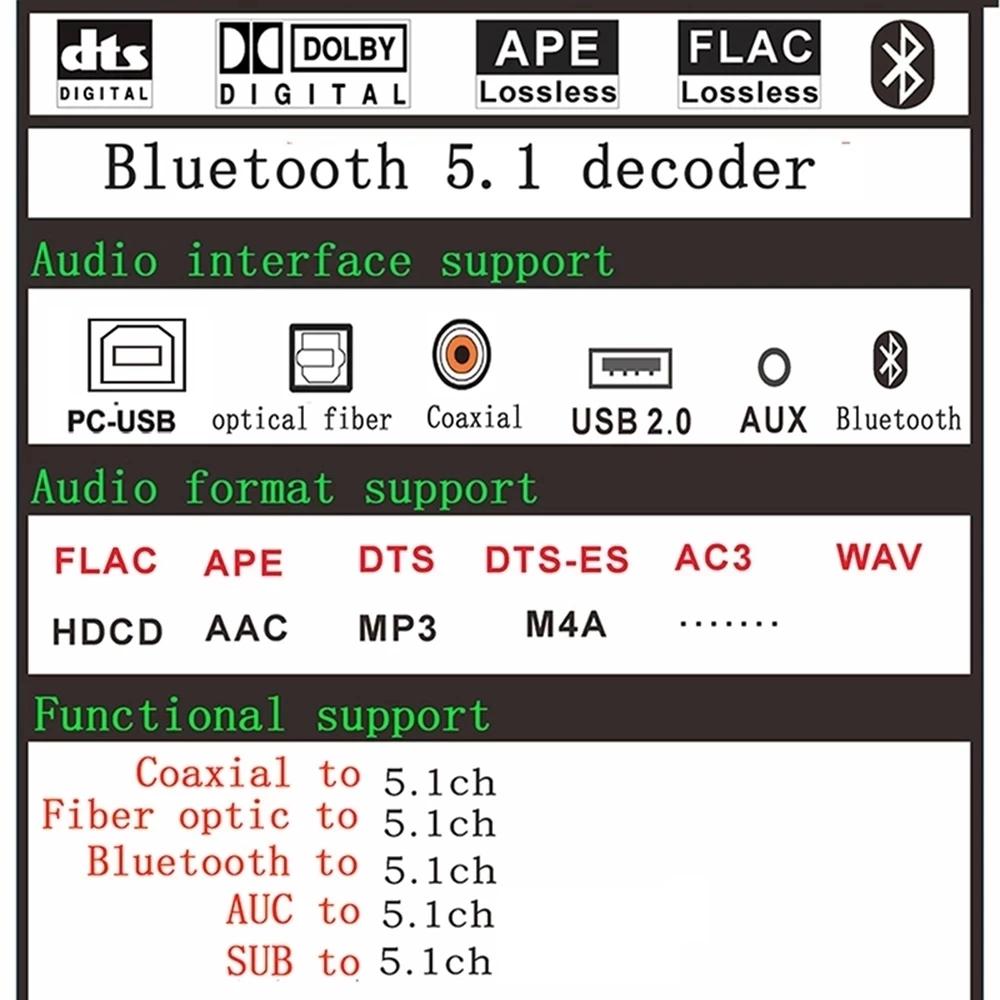 Bộ giải mã âm thanh HDMI DTS 5.1 Bộ thu Bluetooth 5.0 DAC DTS AC3 FLAC APE 4Kx2K Bộ chuyển đổi trích xuất HDMI sang HDMI SPDIF ARC