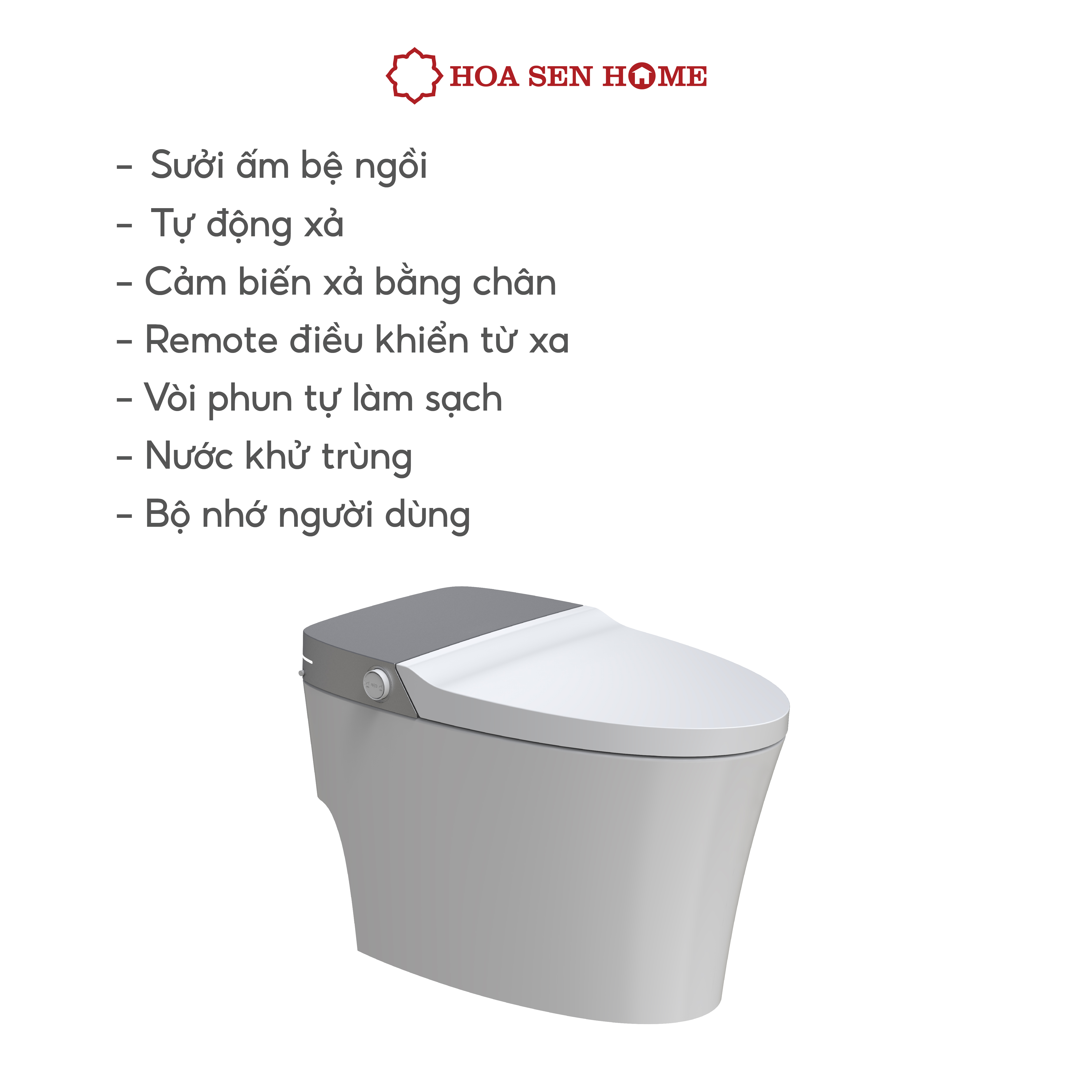 Bồn cầu thông minh TUSLO E004 Luxury lớp phủ men cao cấp, thiết kế bo tròn góc cạnh, công nghệ cảm biến hiện đại - Hoa Sen Home - Hàng chính hãng