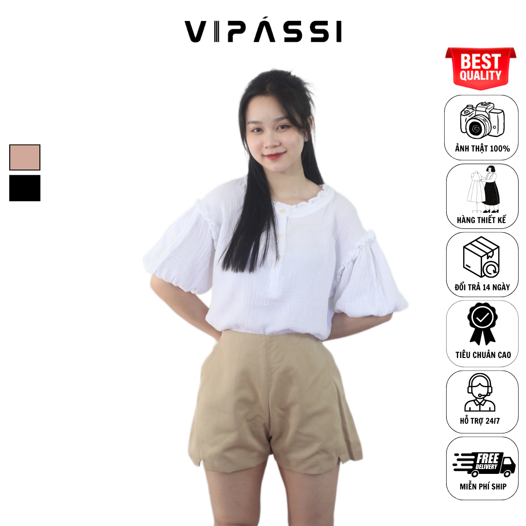 VIPÁSSI Quần Short Chữ A 2 Lớp Dây Kéo Sắt Xẻ Túi Không Ren