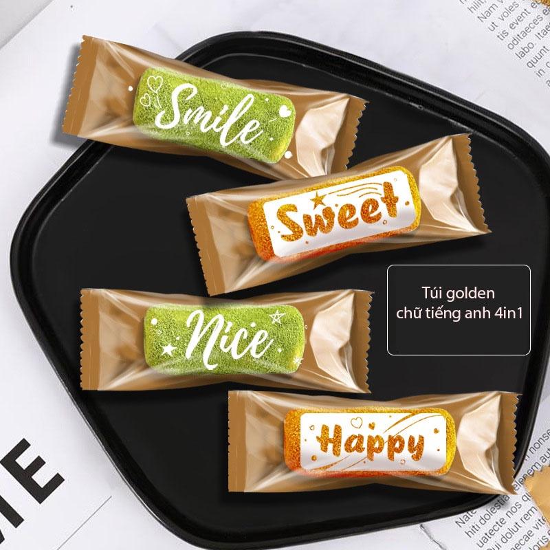 Bao bì kẹo, túi đựng bánh, hoạt tiết chữ tiếng anh 4 in 1 kích thước 5x11 - VUA BAO BÌ