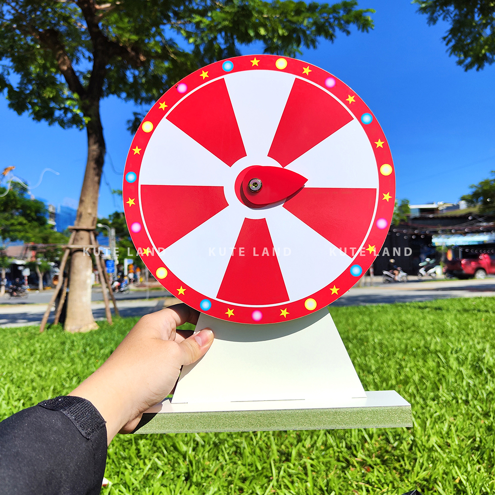 Vòng quay trúng thưởng may mắn 25 cm 10 ô màu trắng đỏ có thể ghi bút bi sáng tạo nội dung sự kiện, trò chơi