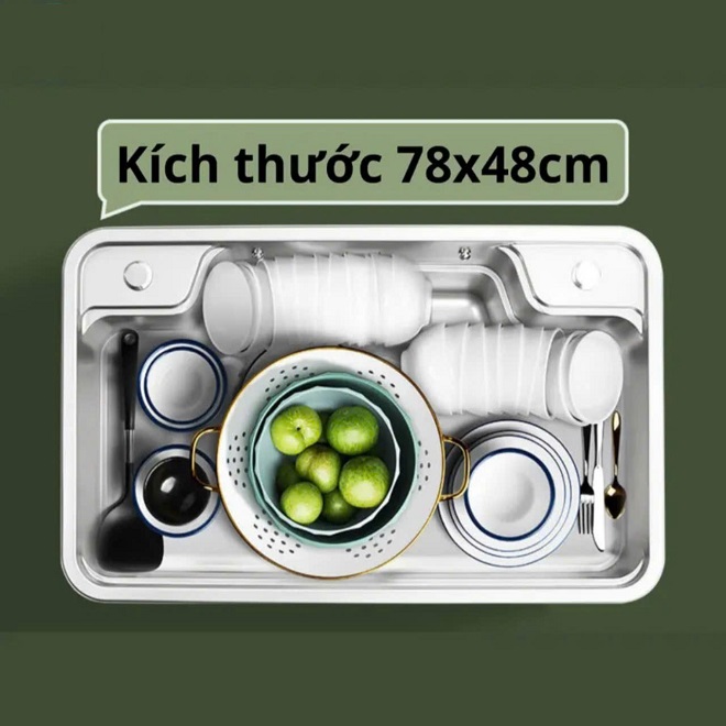 Chậu rửa bát inox304 chống xước 78x48cm nguyên khối không hàn, bộ xả 18cm, khay inox, thớt inox-Hàng chính hãng