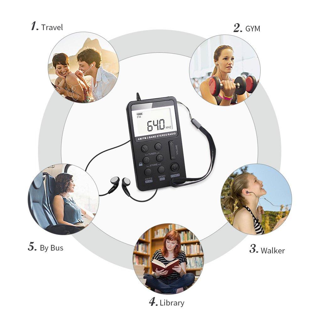 Radio Radio Mini Radio Pocket Am FM Radio cá nhân DSP Điều chỉnh kỹ thuật số Stereo Bộ thu mini với màn hình LCD USB có thể sạc lại và tai nghe để chạy bộ