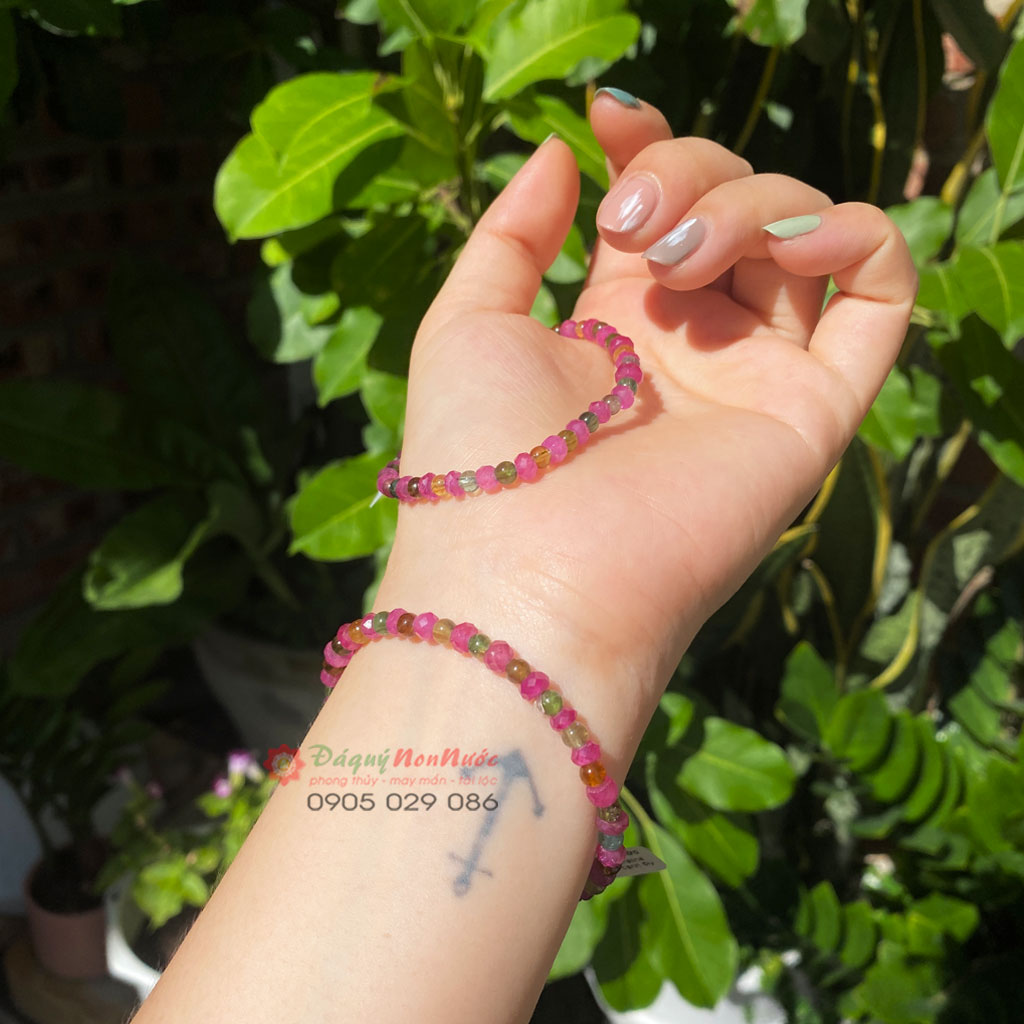 Vòng tay Tourmaline hồng giác cạnh