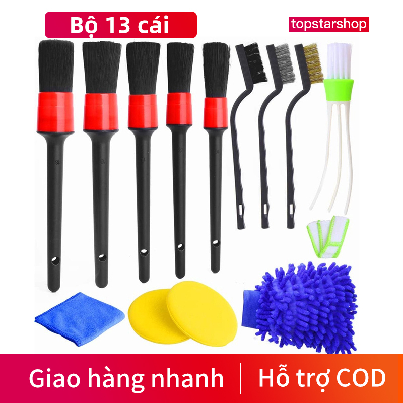 [GIẢM 50%] Bộ 13 cái Dụng Cụ Rửa Xe hơi Ô Tô Nhiều Món Găng Tay, Bộ 5 Cọ Rửa, Mút, Bàn Chải, khăn lau Công cụ rửa xe ô t