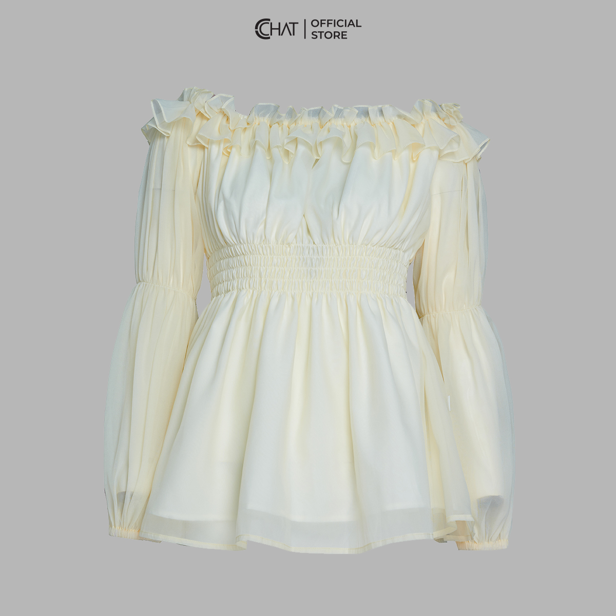 Áo Kiểu Nữ Trễ Vai Chun Eo Dáng Peplum Chất Voan Bay Bổng 13ADV2003PT
