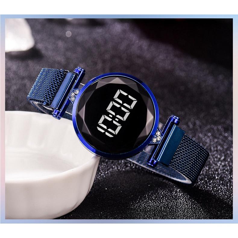 Đồng hồ đeo tay kỹ thuật số có đèn LED cảm ứng dây hợp kim sang trọng cho nữ