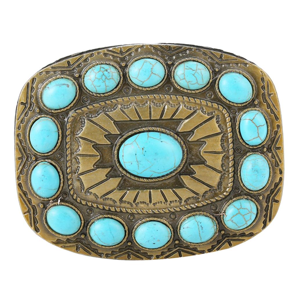 Vintage Western Blue Turquoise Belt Buckle Classic Bronze Tone Buckles