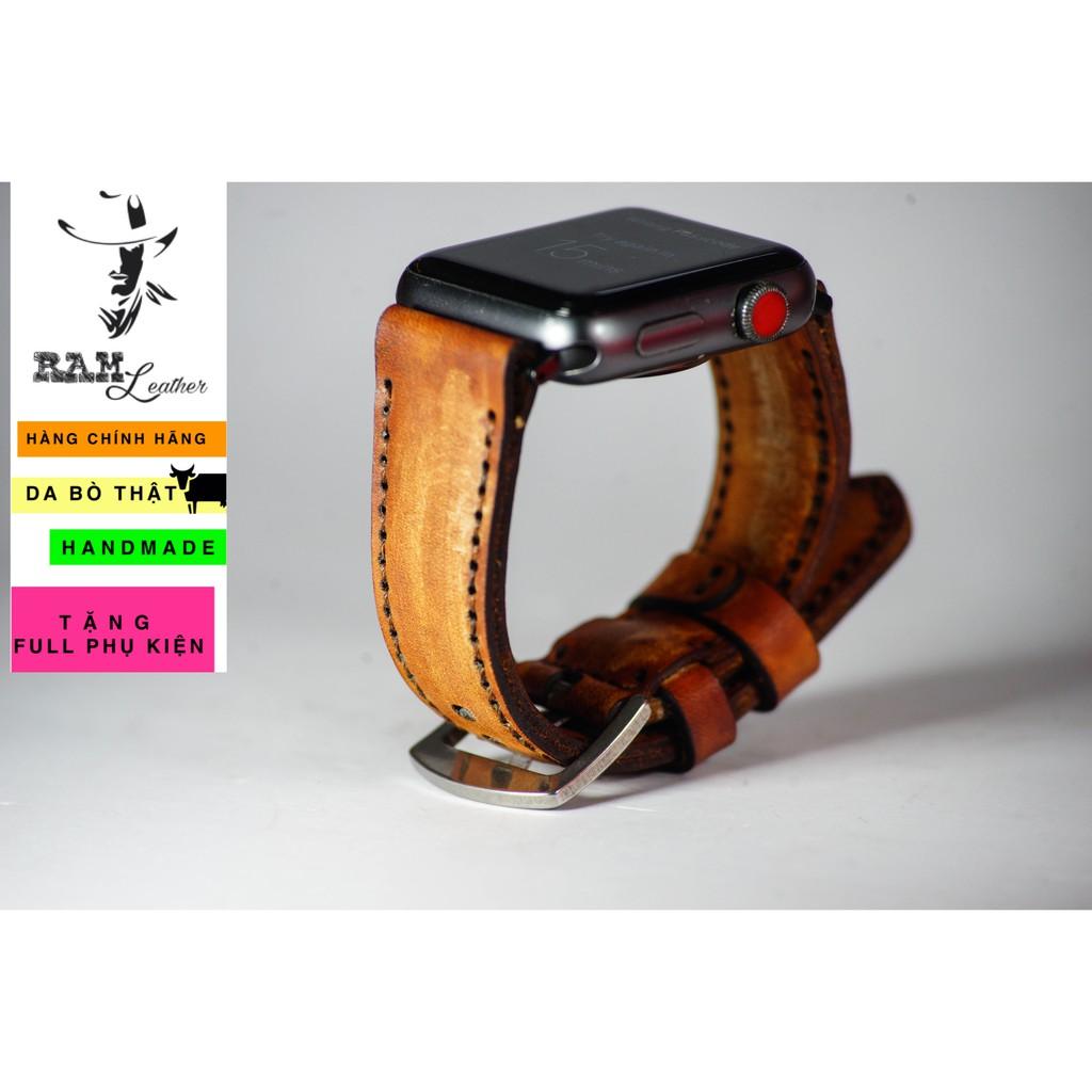 Dây đồng hồ da bò vegtan handmade cao cấp - RAM classic 1970 nâu sáng -