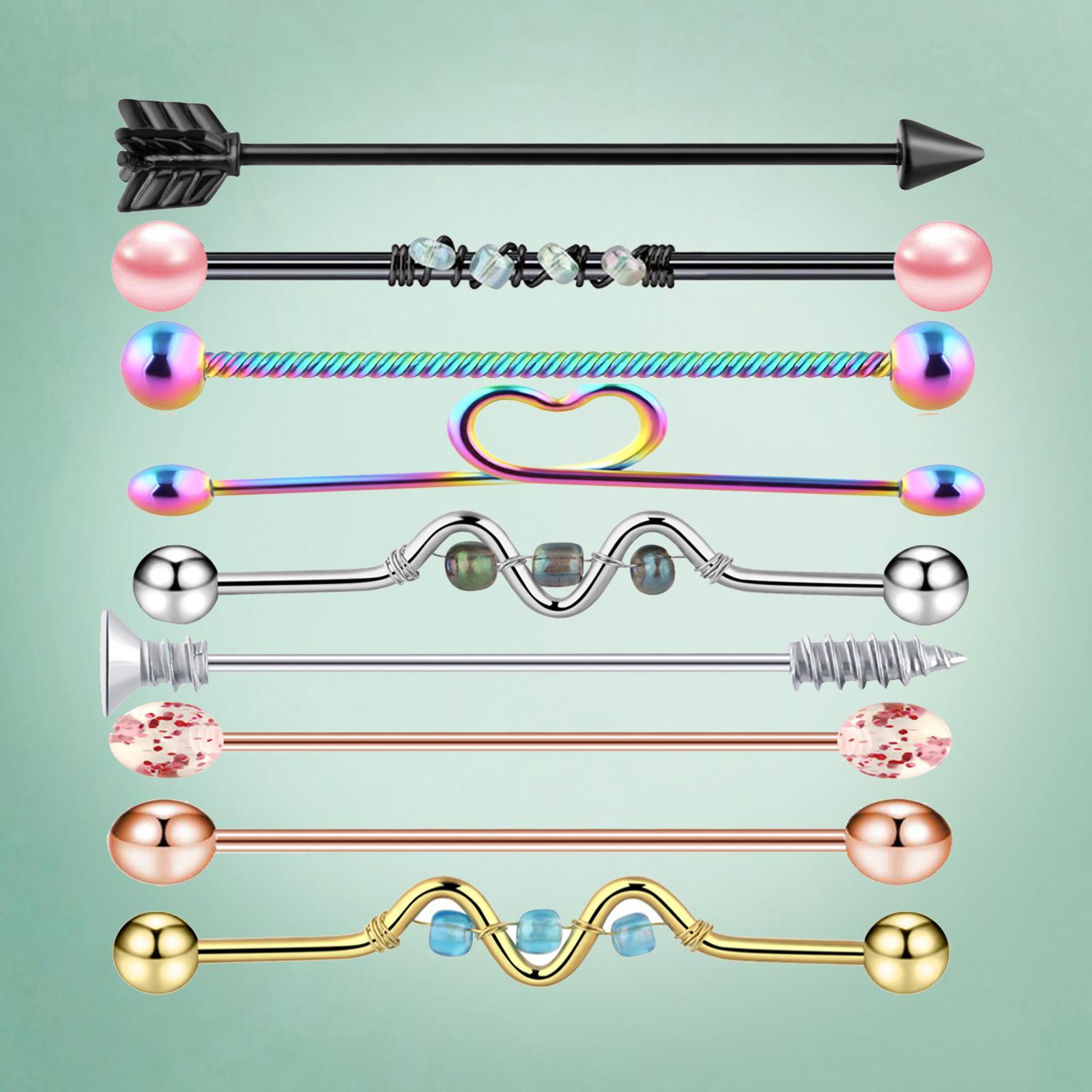 9Pcs Labret Ear Helix Earring Bar Barbell Body Piercing Jewelry Black