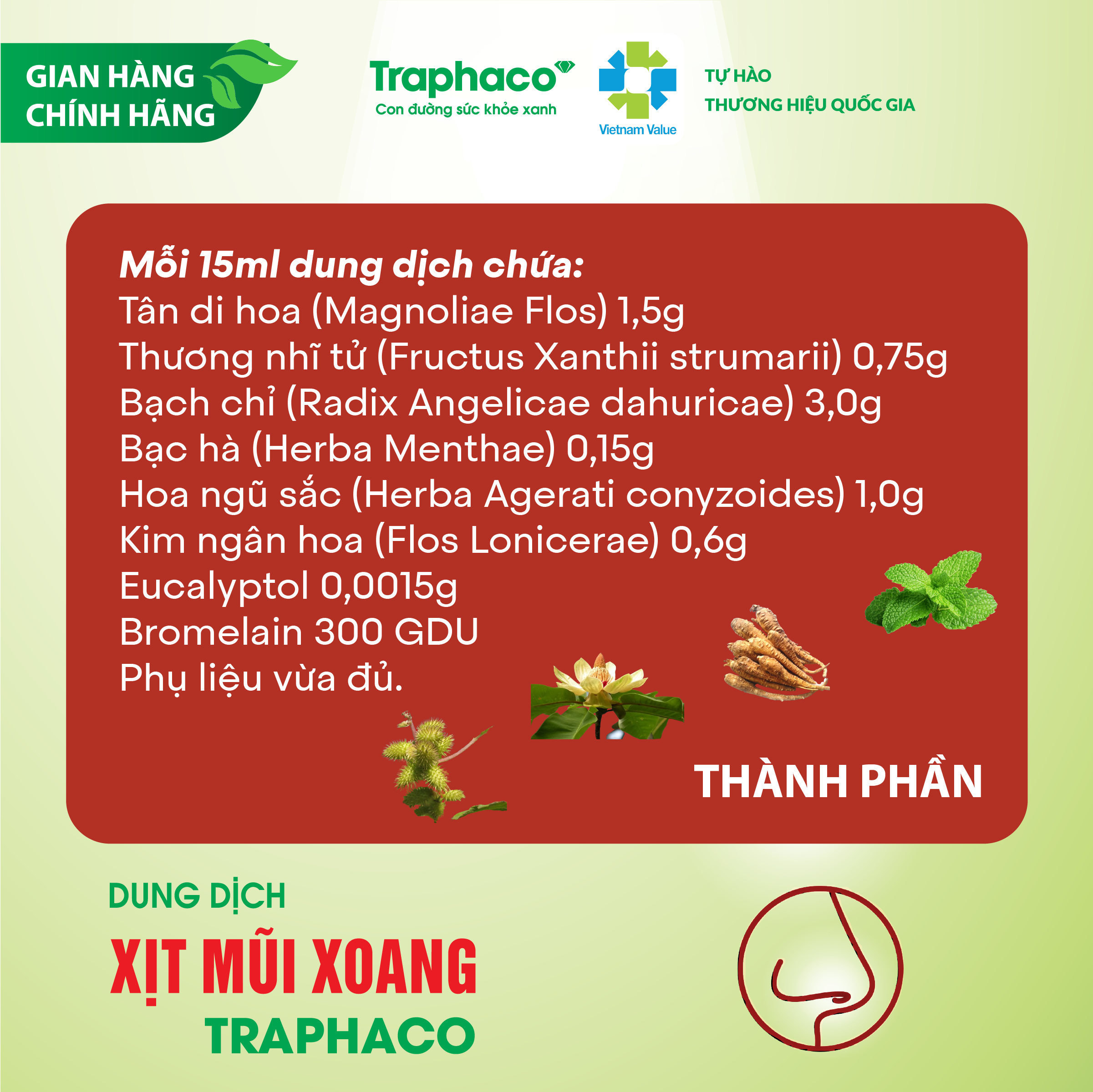 Xịt Mũi Xoang TRAPHACO Hỗ Trợ Làm Giảm Xoang Mũi Thông Thoáng Đường Hô Hấp Hộp 1 Lọ 15ml