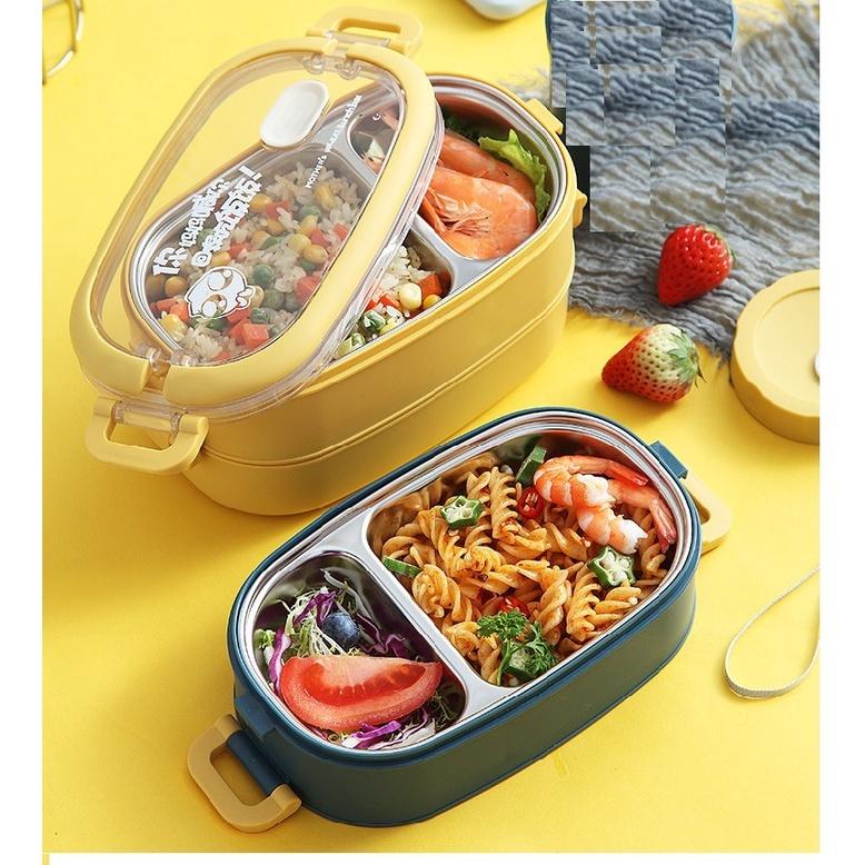 Hộp Cơm Giữ Nhiệt 2 Tầng Lõi INox 304 Cao Cấp/Hộp Cơm Văn Phòng - tặng kèm túi giữ nhiệt