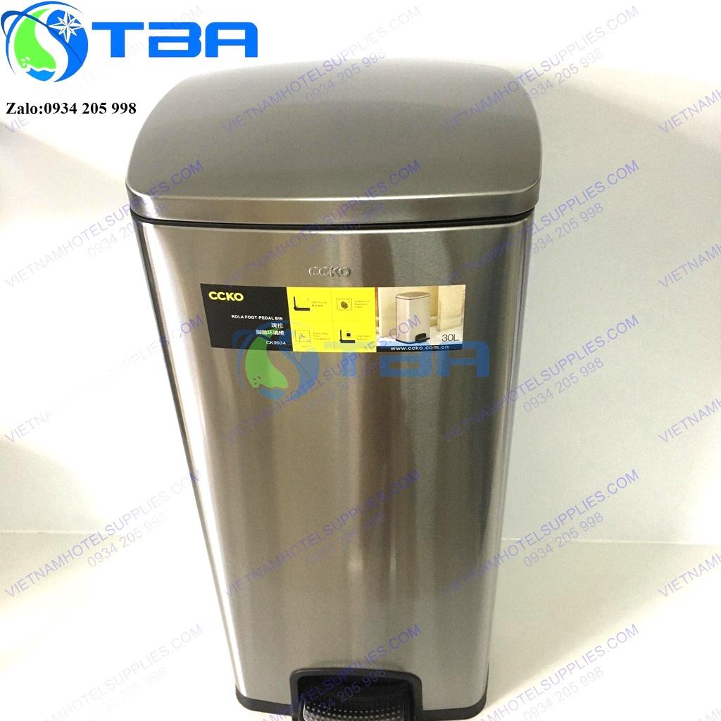 Thùng rác đạp chân CCKO 30L hình trụ chữ nhật màu bạc nhập khẩu cao cấp