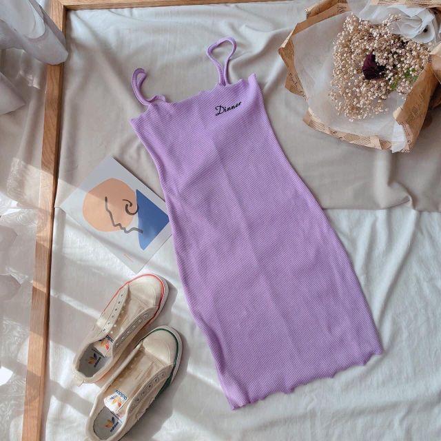 Đầm 2 Dây Ôm Body Màu Tím Thêu Dinner LH66