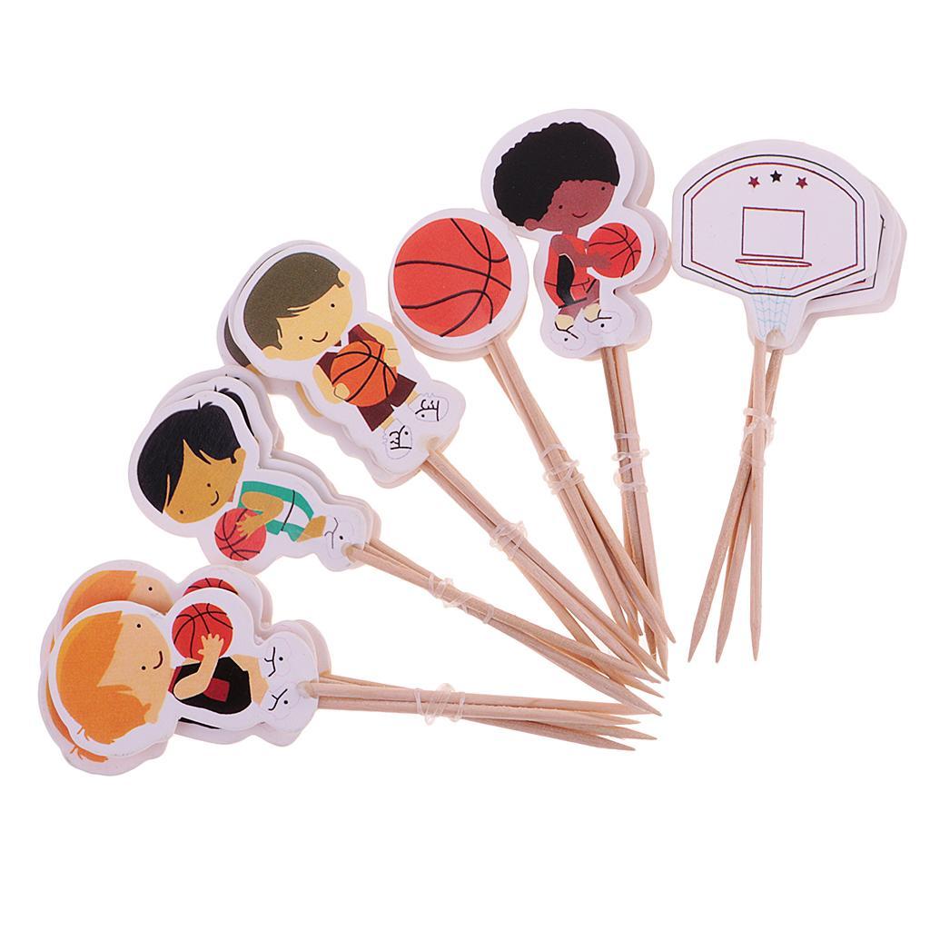 48pcs/Set Football Basketball Cupcake Food Picks Cake Topper Decoration