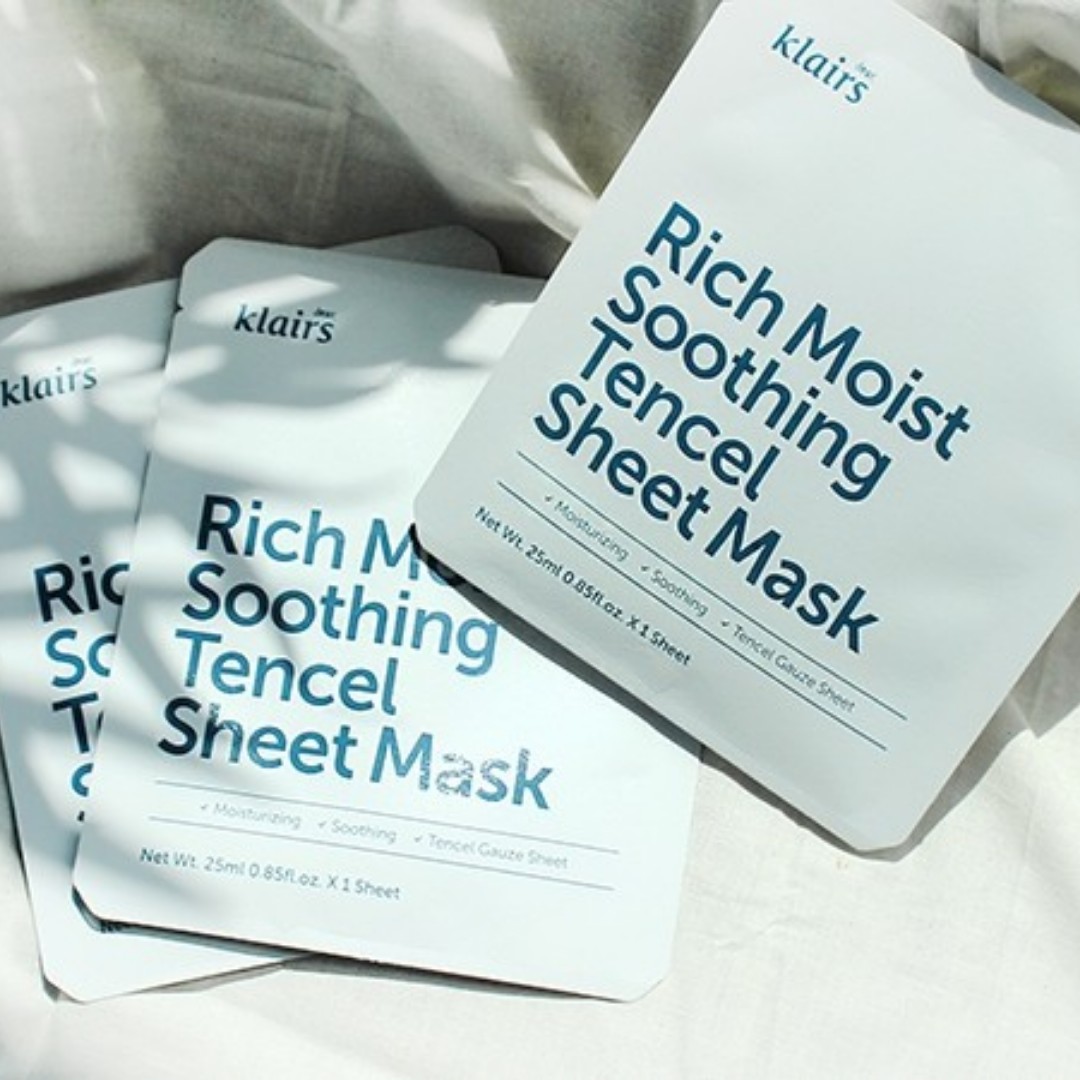 Combo 5 Mặt nạ dưỡng ẩm sâu, làm dịu dành cho da nhạy cảm, kích ứng Klairs Rich Moist Soothing Tencel Sheet Mask 25ml x5