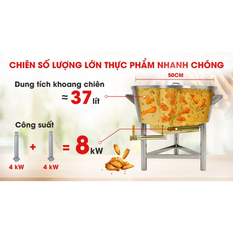 Chảo chiên dầu dùng điện phi 50 NEWSUN công suất 8000W - Hàng chính hãng