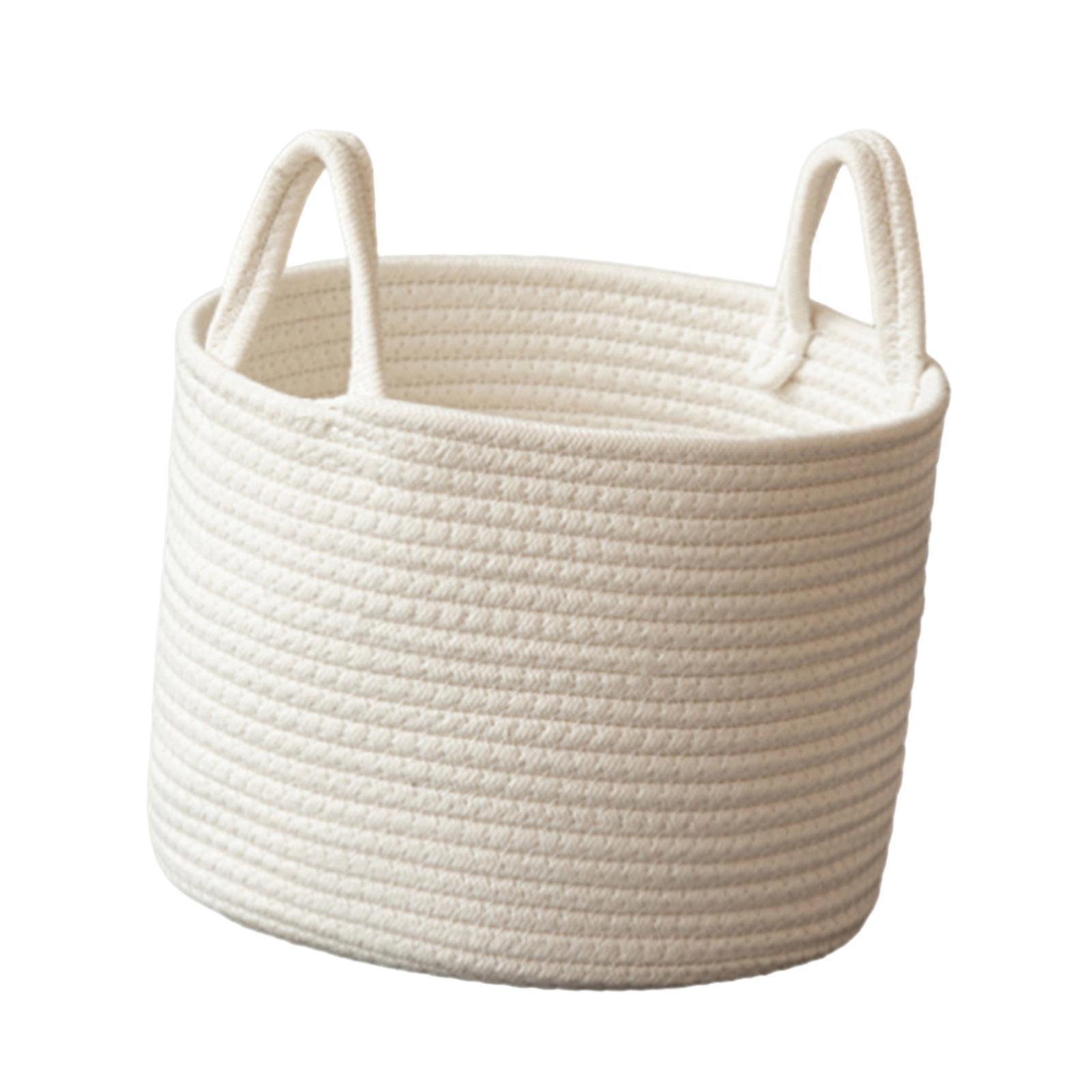 Woven Rope Storage Basket, Boho Storage Basket with Handles, Toys Clothes Organizer, Dirty Clothes Laundry Basket for Dorm, Bedroom, Utility Room