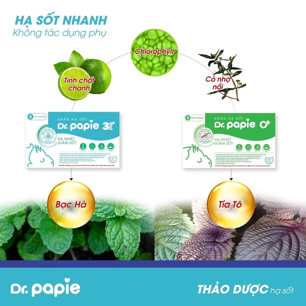 Combo 3 Hộp Khăn Lau Hạ Sốt Dr.Papie 3+ Cho Bé Hạ Nhiệt Giảm Sốt Ngăn Ngừa Co Giật