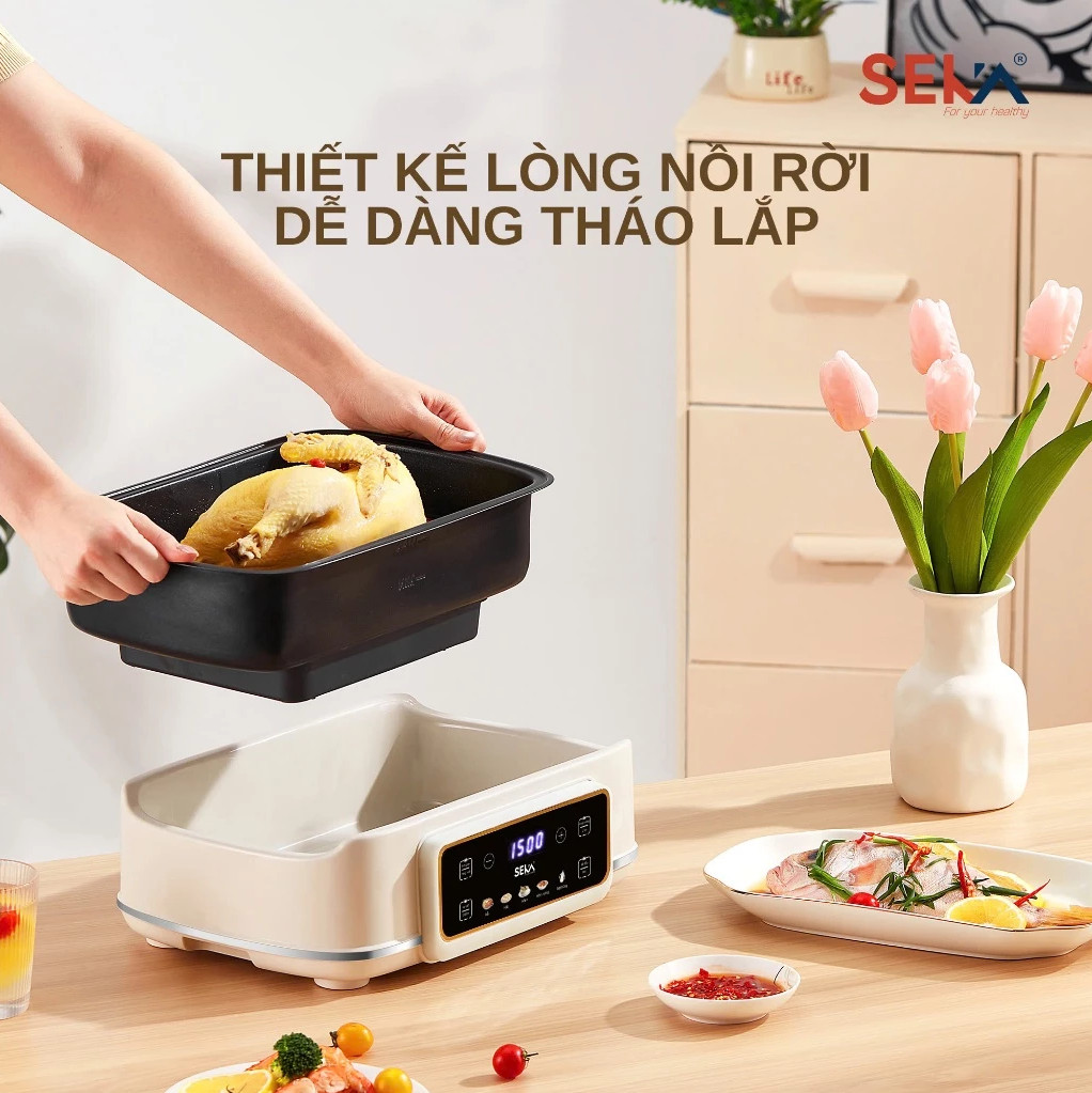 (HOT NEW) Nồi Lẩu Hấp 4 Tầng 24L SEKA SK6620 - 1500W Đa Năng 4 in 1 Hấp, Lẩu, Khử Trùng, Tiệt Trùng - Hàng Chính Hãng Bảo Hành 2 Năm
