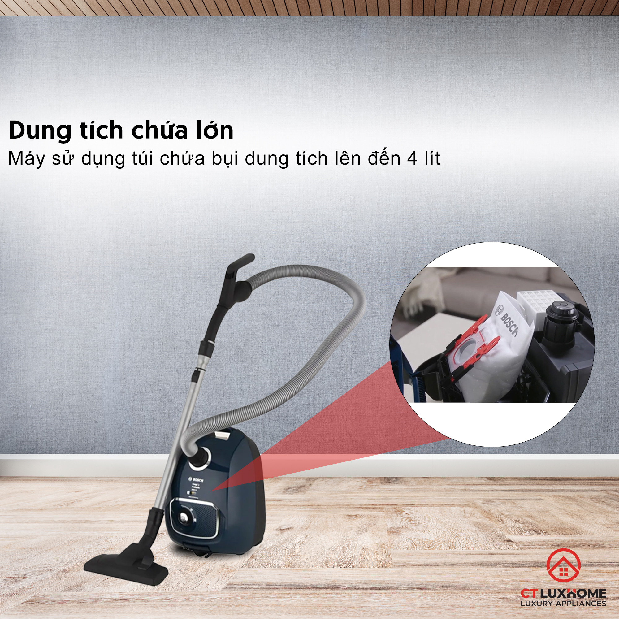 Máy Hút Bụi Có Dây Bosch BGLS42035, 2000W, 10A, 10m, túi chứa bụi 4 lít [Hàng chính hãng]