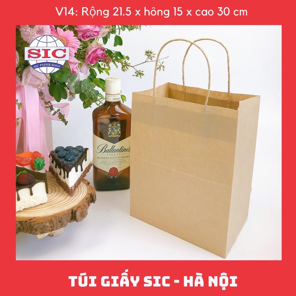 100 CHIẾC TÚI GIẤY KRAFT V14: 21.5x15x30 cm CÓ QUAI ( ẢNH THẬT)