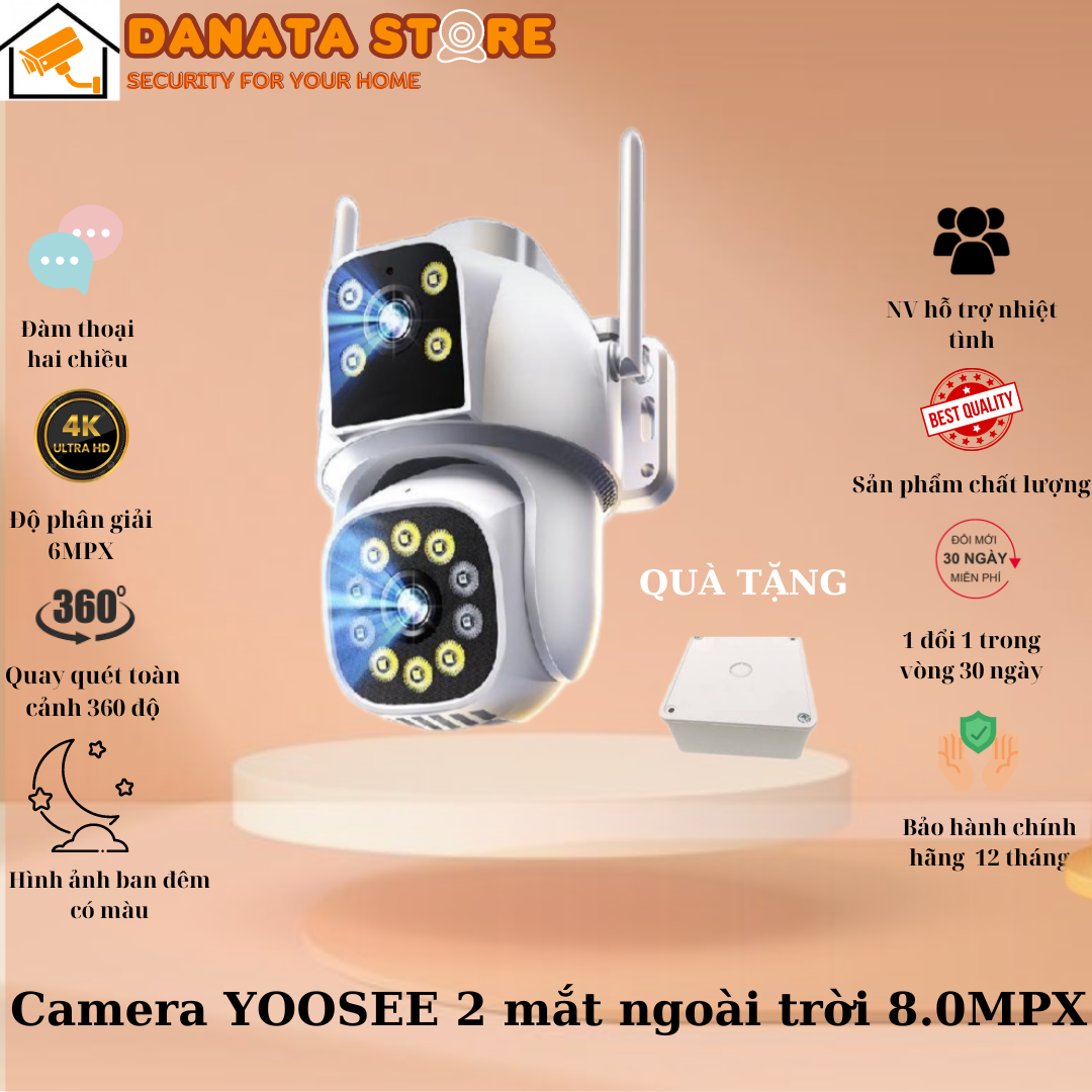 (Lỗi 1 đổi 1) Camera Wifi Yoosee 2 mắt 2 khung hình Bluetooth độ phân giải 8MP, Siêu Nét, Đàm Thoại 2 Chiều chuyên dụng cho ngoài trời - Hàng nhập khẩu