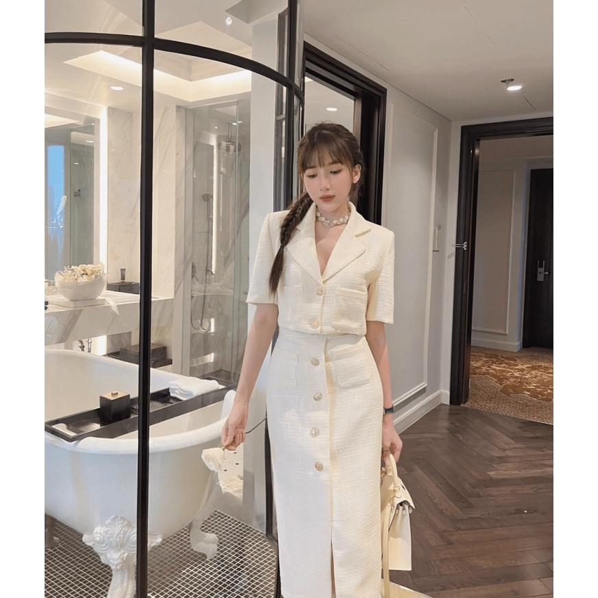 ƯU ĐÃI NGẬP TRÀN - SET LENIN ÁO TAY NGẮN CỔ CHỮ V GÀI NÚT MIX CHÂN VÁY DÀI CỰC XINH ĐẸP TRẺ TRUNG ĐI CHƠI DỰ TIỆC UP HOT