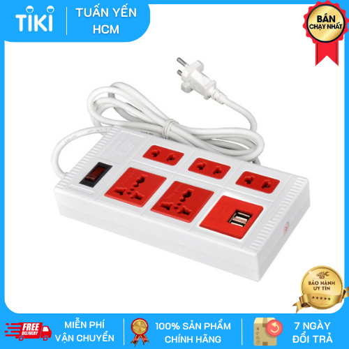 Ổ Cắm ECO Điện Quang ĐQ ESK 5ECO 2A (5 lỗ, 2 cổng USB 2.0A, màu trắng đỏ)