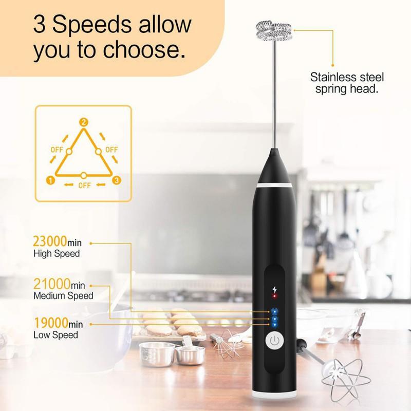 3 Tốc Độ Sữa Uống Đánh Trứng Be Cà Phê Pha Máy Đầu Eggbeater Frother Khuấy USB Sạc Thực Phẩm Cầm Tay Máy Xay Đánh Trứng