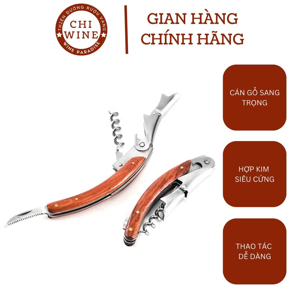 Dụng cụ mở rượu vang, khui rượu vang, khui bia cán bằng gỗ