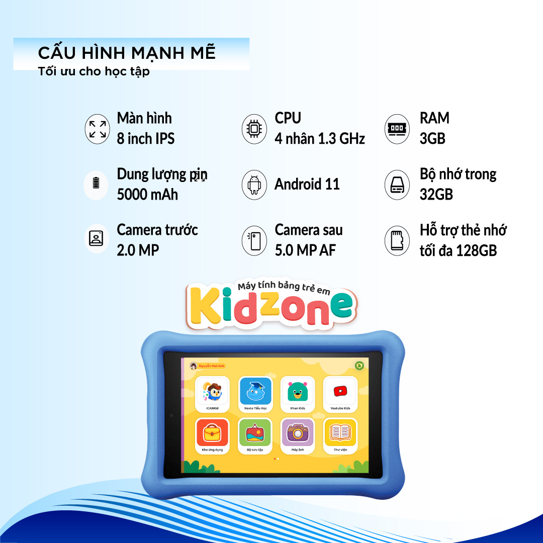 Máy tính bảng quản lý thời gian sử dụng dành cho trẻ em Masstel Kidzone-1 đổi 1 trong vòng 100 ngày