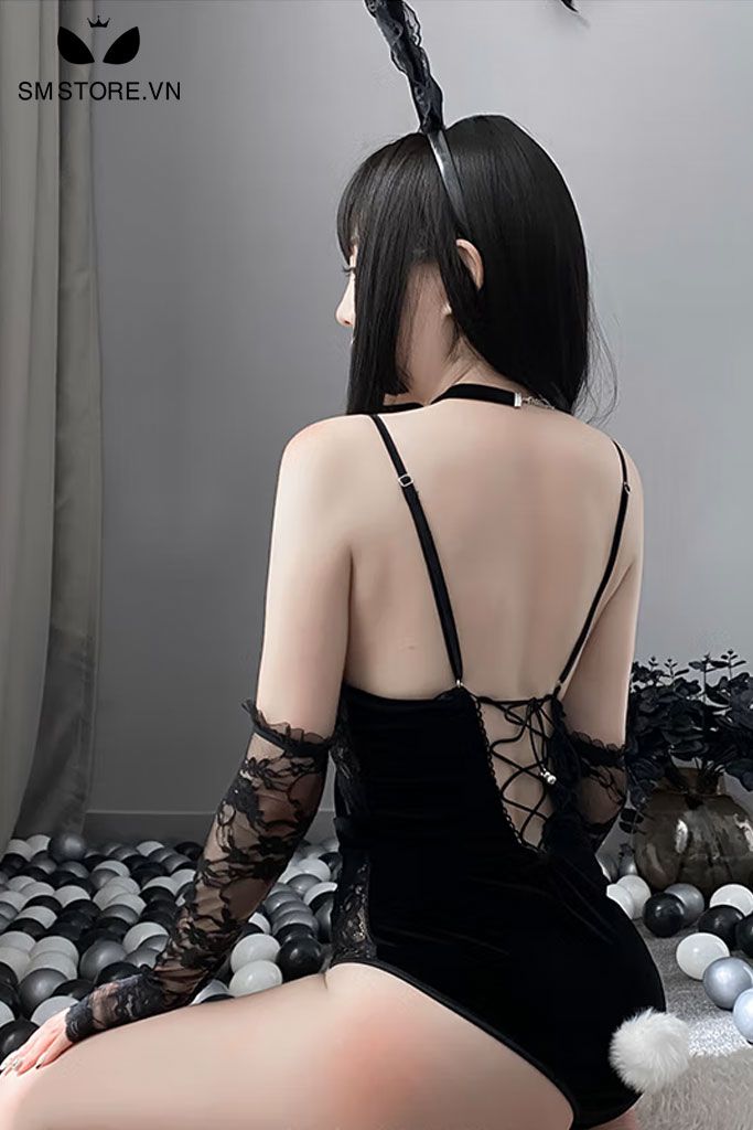 Đồ ngủ cosplay thỏ ngọc sexy với áo bodysuit 2 dây màu đen - SMS025