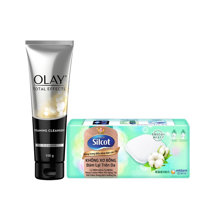 Sữa Rửa Mặt Tạo Bọt Olay Total Effects (100g) (Gift tặng Bông tẩy trang Silcot premium hộp 10 miếng)