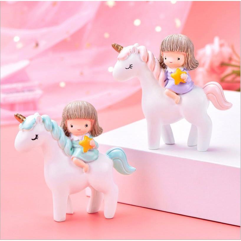 Mô Hình bé gái cưỡi unicorn trang trí tiểu cảnh, decord mô hình quà tặng trang trí