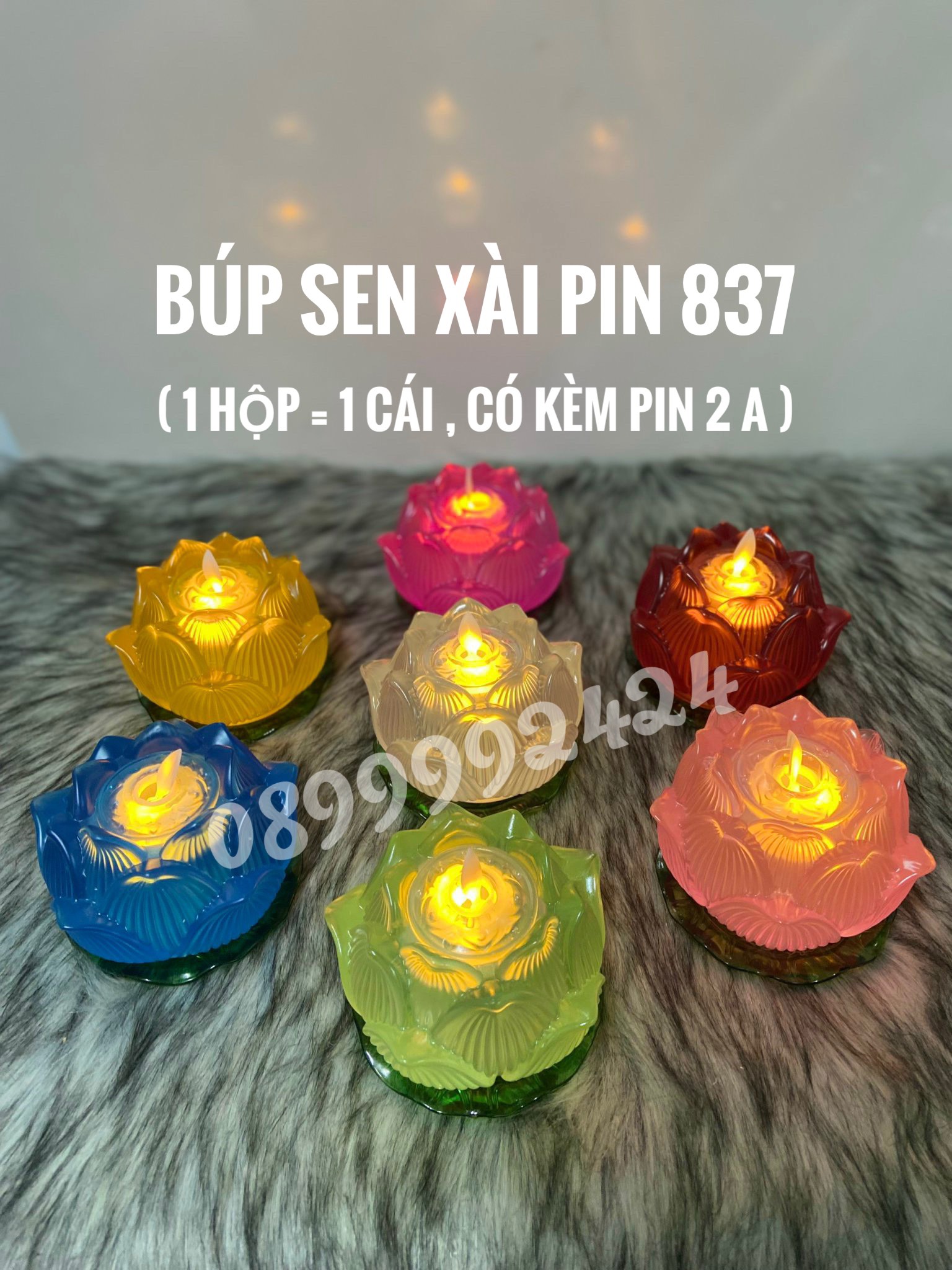 BÚP SEN ĐÈN NẾN THỜ CÚNG DÙNG PIN LED SIÊU SÁNG 837, NẾN DÙNG PIN