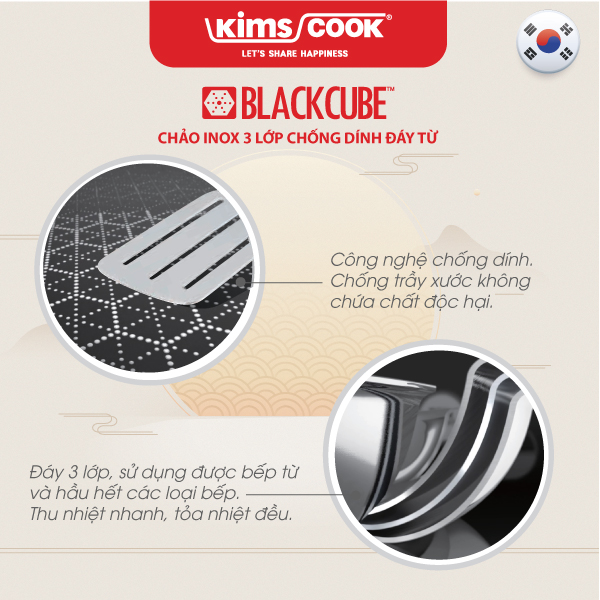 Chảo sâu KIMS COOK Blackcube inox 3 lớp đáy từ chống dính