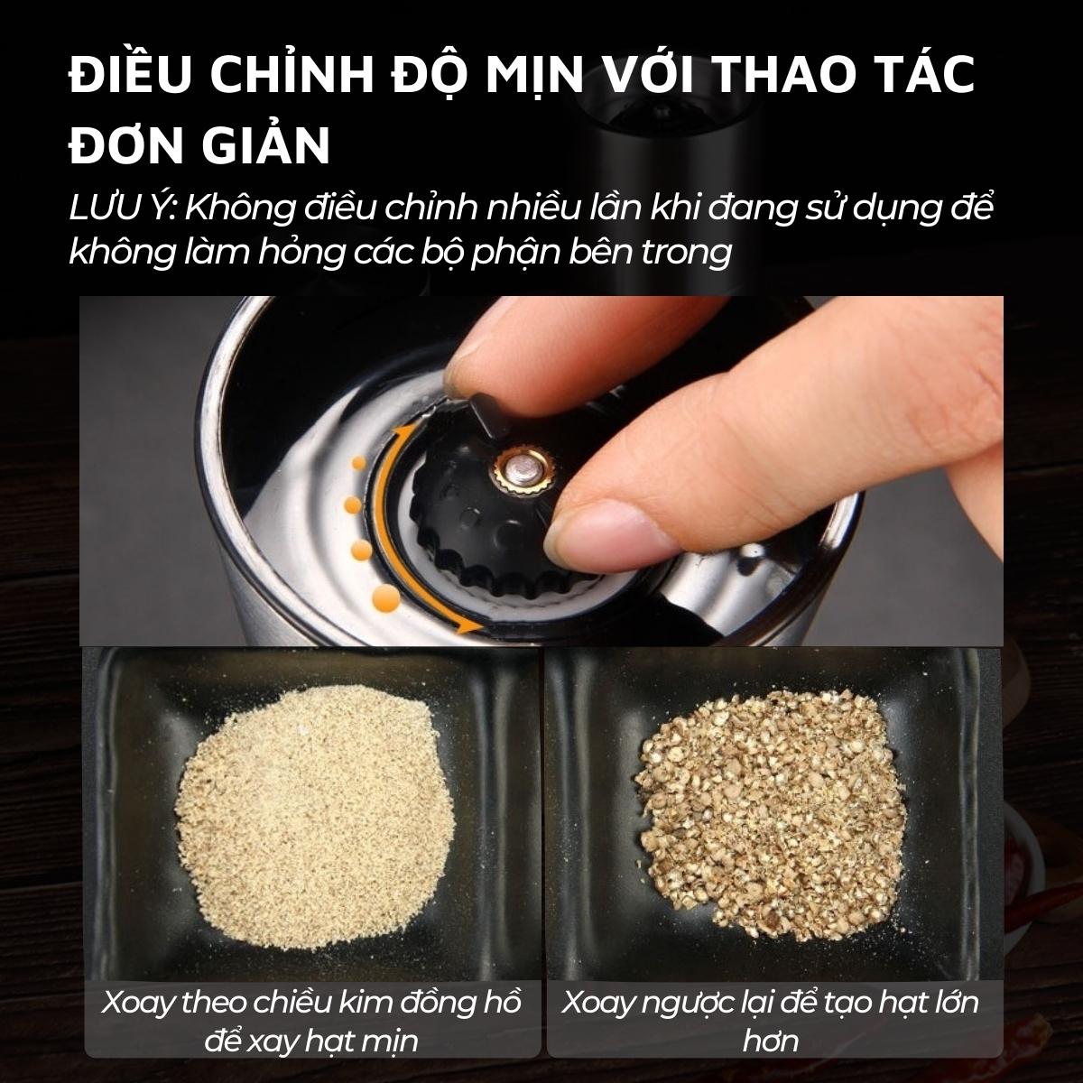 Lọ xay tiêu DandiHome inox 304, thủy tinh Borosilicat cao cấp trong suốt