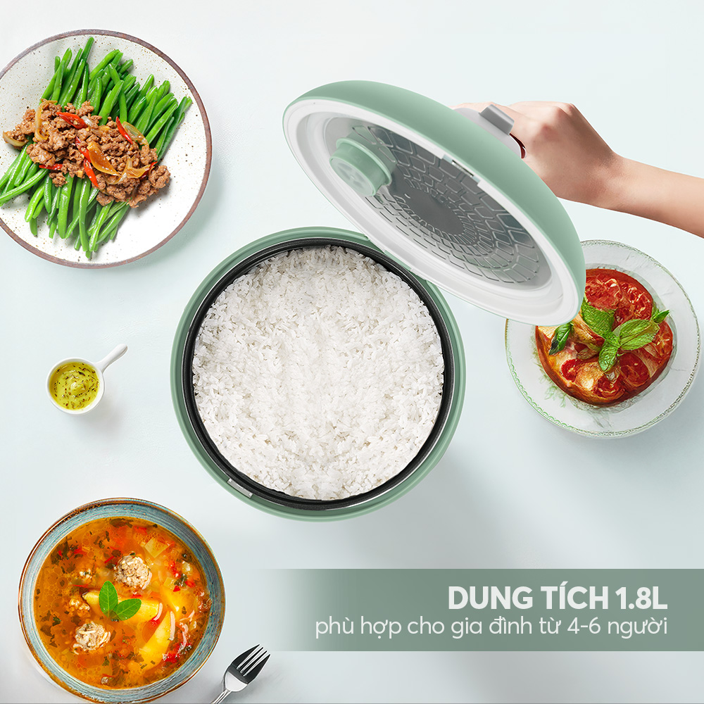 Nồi Cơm Điện Elmich RCE9132 1.8L 700W, Hàng Chính Hãng, 2 Chức Năng Nấu, Phím Nhấn Cơ - JoyMall