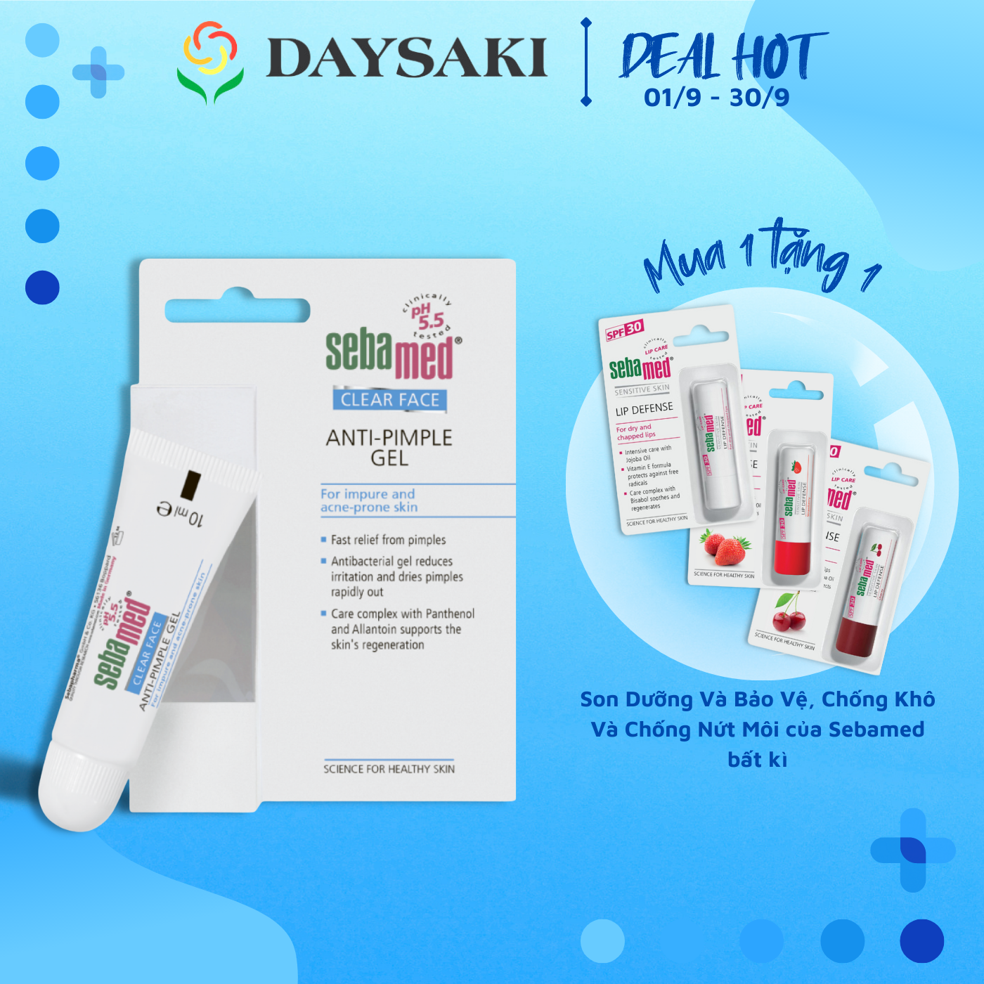 Sebamed Gel Giảm Mụn Kháng Khuẩn &amp; Làm Dịu Da Clear Face Anti-Pimple pH5.5 10ml